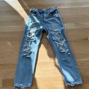 Agolde Light Blue Distressed Boyfriend Jeans